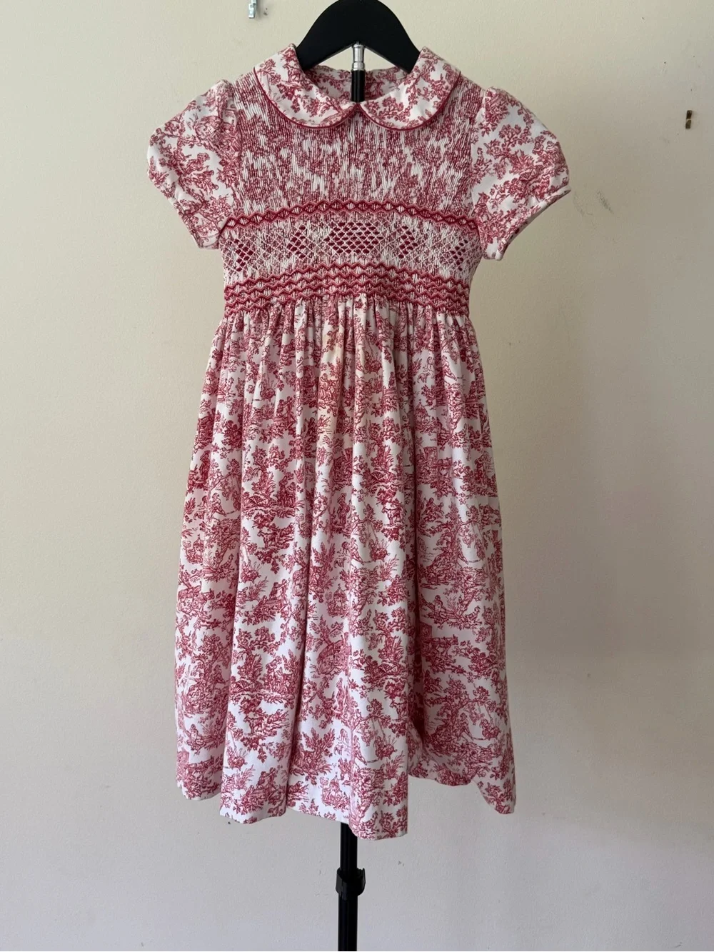 Luli and Me Smocked Toile Print Dress Girls Size 6X Red White  READ